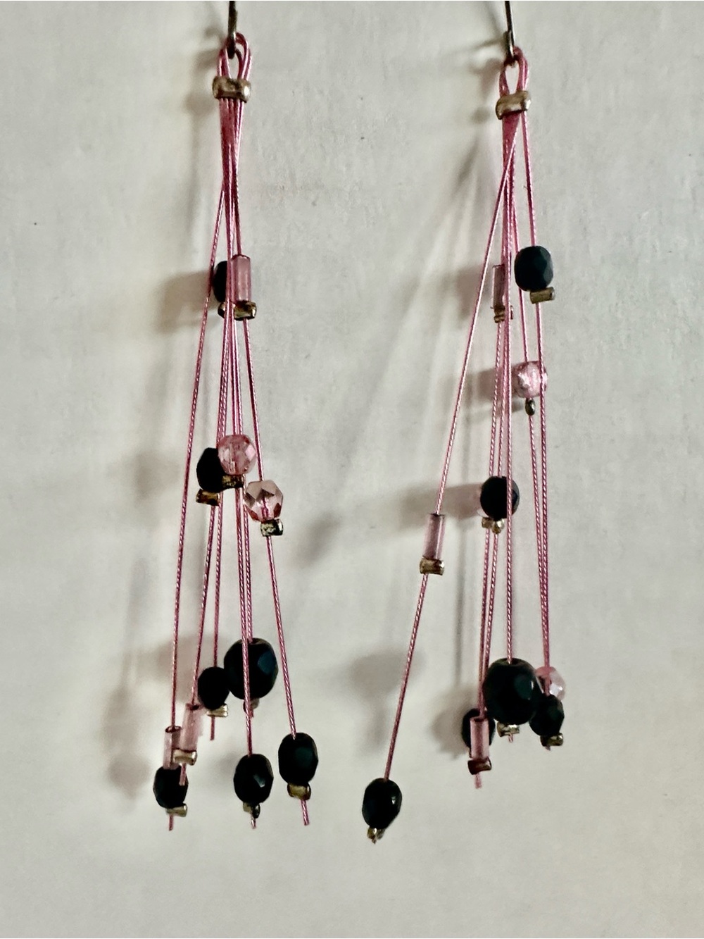 Pink Beaded Tassel Drop Earrings